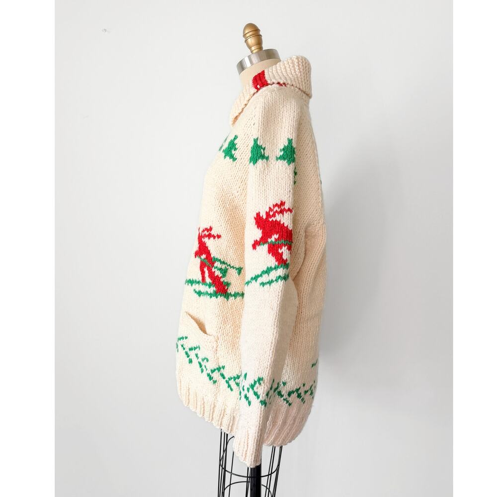 **SOLD** Knit Mary Maxim Cowichan Cream Ski Theme Wool Sweater unisex - Picture 4 of 8